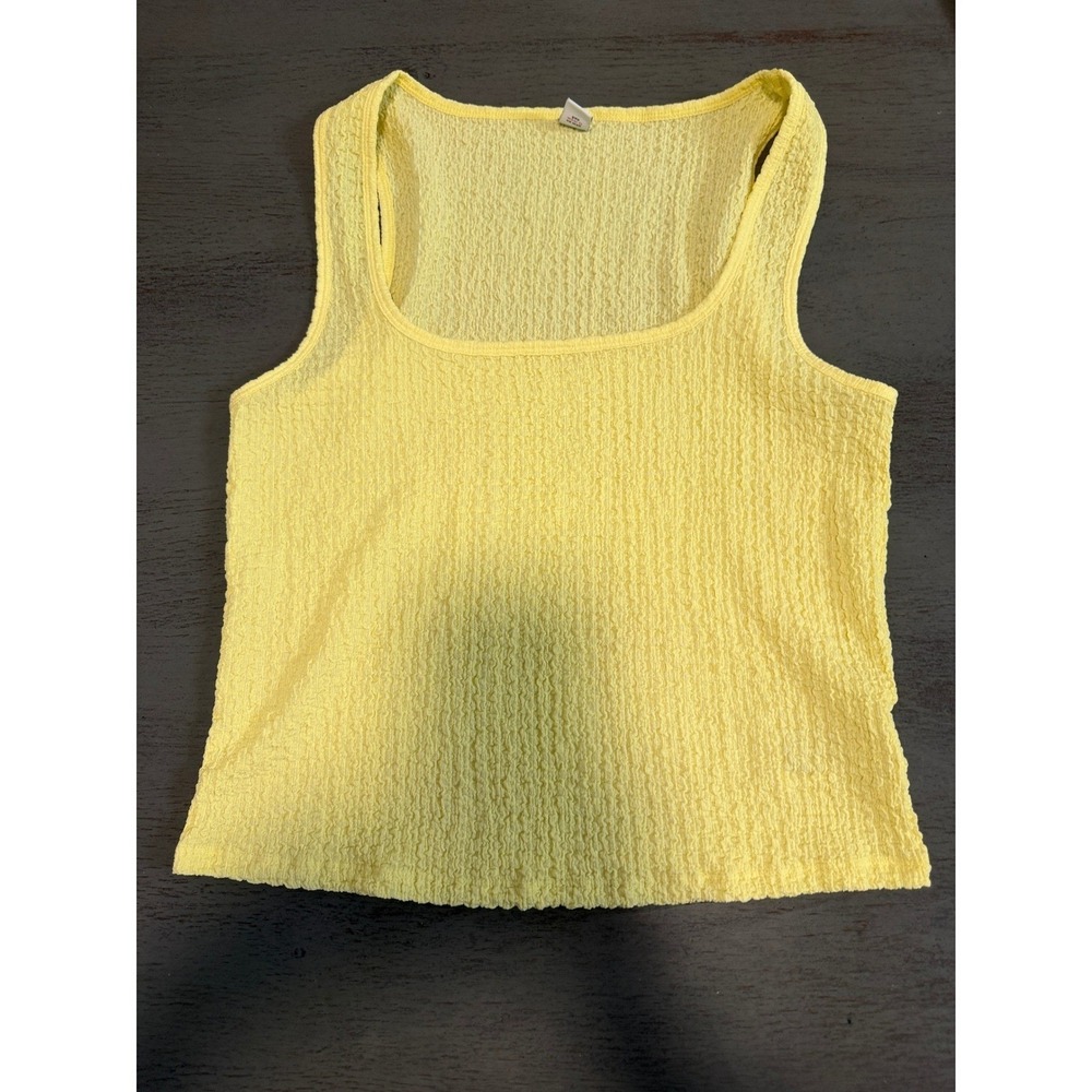 Old Navy Womens Yellow Textured Seersucker Square Neck Tank Top Size Large